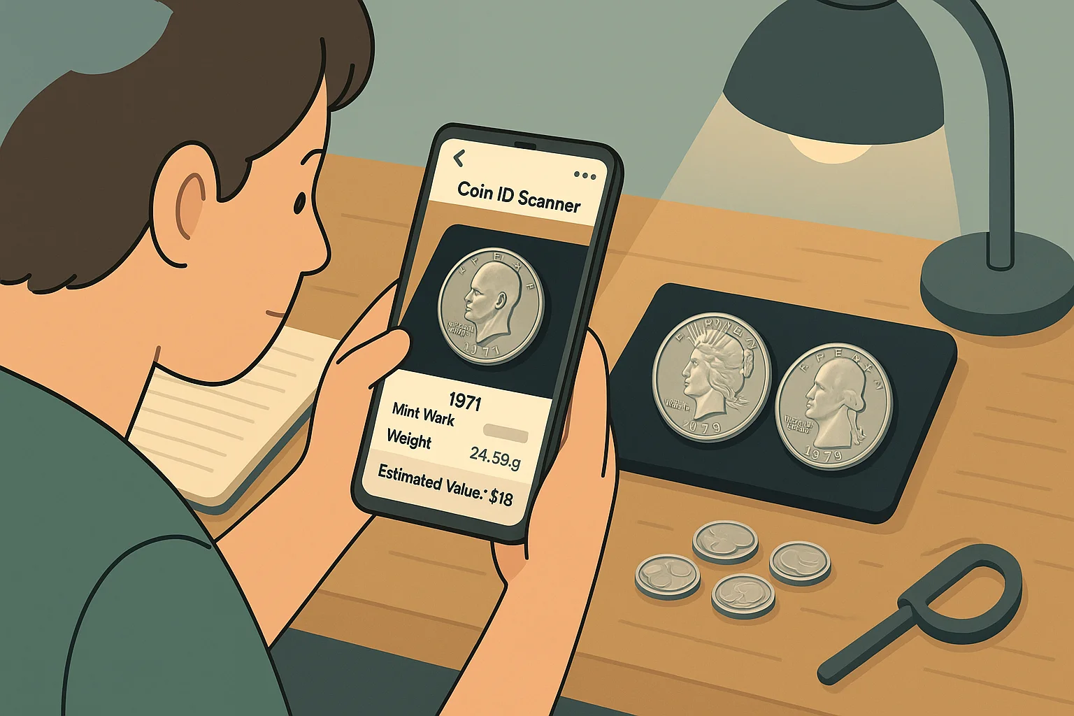 A collector photographs an Eisenhower dollar via Coin ID Scanner.