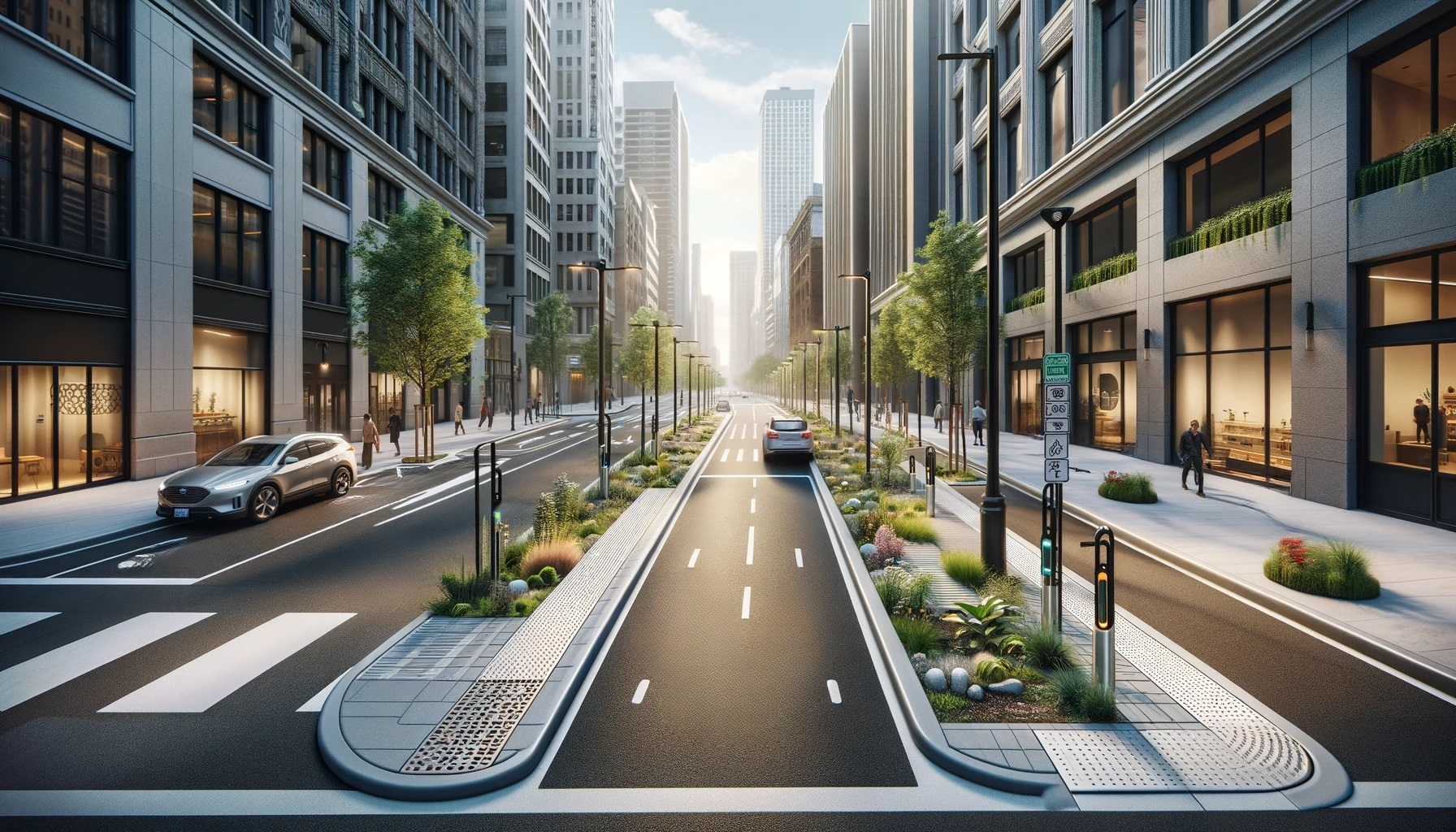 of a street showcasing advanced sidewalk improvements