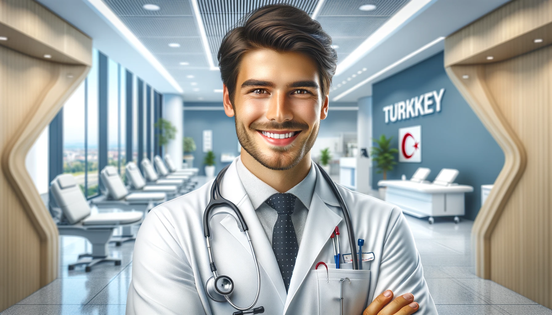 a smiling male doctor in Turkey, showcasing professionalism and warmth